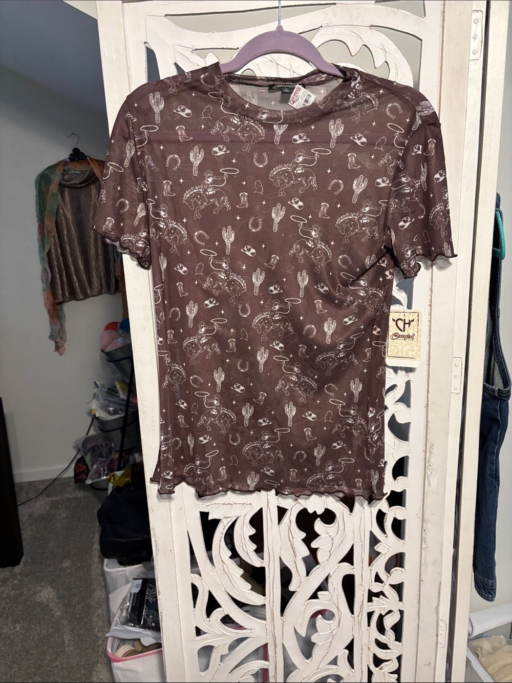 Brown Printed Short Sleeve Tee